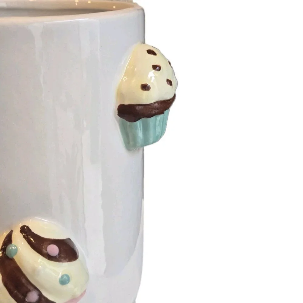 New Pink / Blue Mini Cupcake Ceramic Kitchen Bakery Cookie Jar W/ Wood Lid